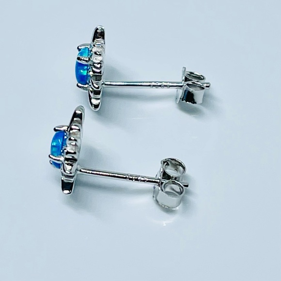 Sterling Silver Blue Lab Opal Blazing Sun Earrings, Silver Stud Earring, Sunny - Picture 12 of 13